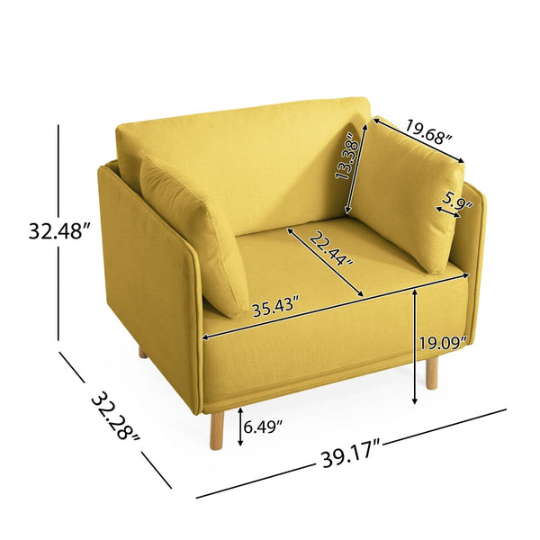 English Elm 39" Scandinavian Accent Chair Plush Upholstered Cushions Solid Wood Legs Modern Lounge N767P208311Y