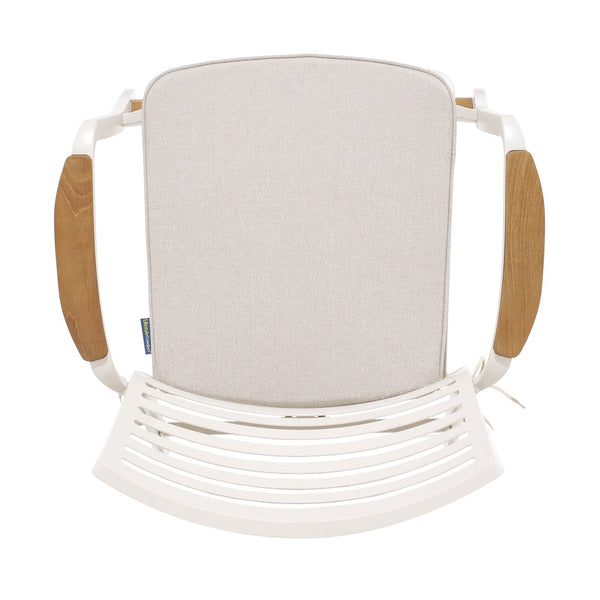 English Elm Isora Aluminum Outdoor Barstool 25" Seat Height in Light Matte Sand with Teak Accent & Weatherproof Fabric B2736P354277