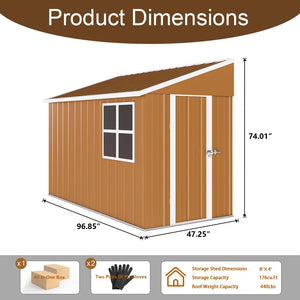 English Elm 8x4 Galvanized Steel Outdoor Storage Shed Weatherproof Backyard Tool Organizer W2700P344174