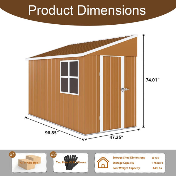 English Elm 8x4 Galvanized Steel Outdoor Storage Shed Weatherproof Backyard Tool Organizer W2700P344174