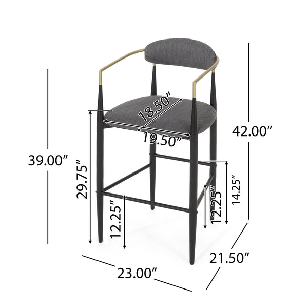 English Elm Christopher Knight Home® - Barstools Set Of 2 - Stylish Gray Upholstered Bar Stools With Backrest & Iron Legs For Versatile Spaces N779P248198G
