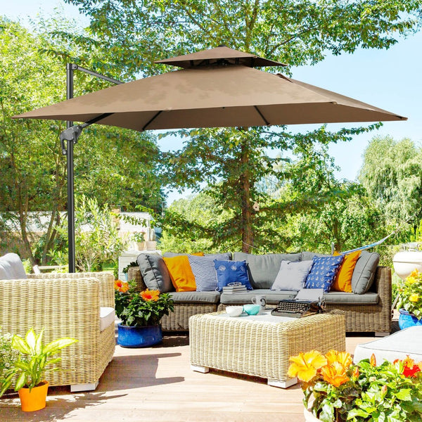 English Elm Outsunny 10Ft Offset Cantilever Patio Umbrella With Crank, 360° Rotation, Easy Tilt & Cover, Coffee W2225P217596-GIGA