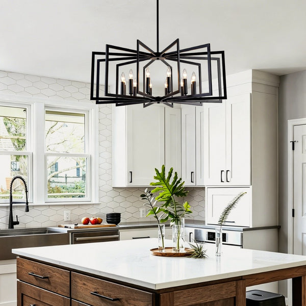 English Elm 12light Tiered Lantern Chandelier Matte Black Metal Industrial Farmhouse Foyer Fixture W5008P465323