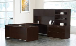 OSP Home Furnishings Napa Executive U Shaped Desk with Hutch Locking Storage and Wire Management Espresso NAPESP-TYP13