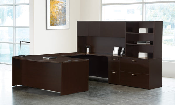 OSP Home Furnishings Napa Executive U Shaped Desk with Hutch Locking Storage and Wire Management Espresso NAPESP-TYP13