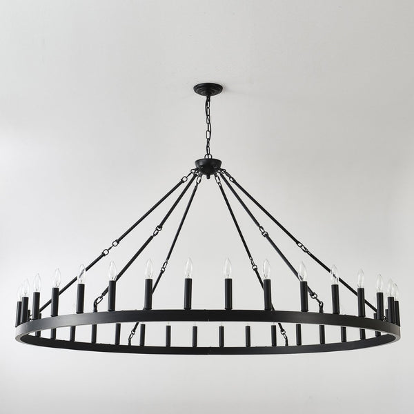 English Elm 63.8 Inch 36-light Wagon Wheel Chandelier Matte Black Farmhouse Fixture for High Ceilings W5008P388929