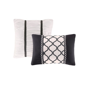 JLA Home Intelligent Design - Floral Black & White Microfiber Comforter Set with Bold Floral Face, Solid Reverse and Decorative Pillows 90 L x 90 W x 1H ID10-1591