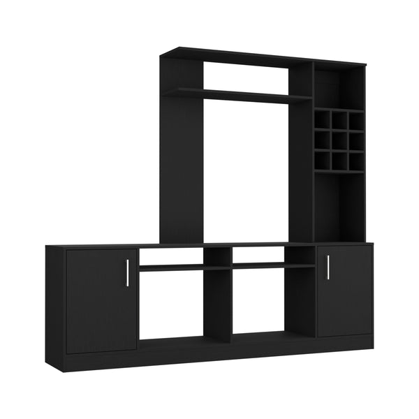 English Elm Entertainment Center Black for TVs up to 78", Double-Door Storage, Six Shelves, Engineered Wood, FSC Certified B097S00091