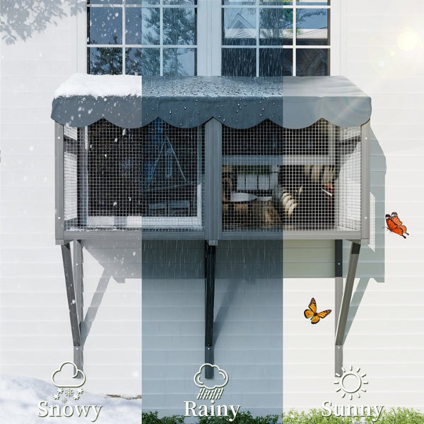 English Elm Cat Catio Window Box Enclosure Solid Wood Frame Mesh Panels Weatherproof Outdoor Perch W3166P354629