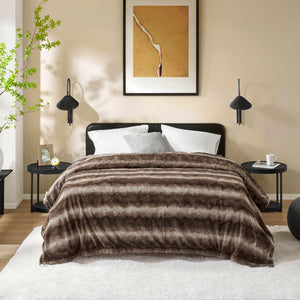 JLA Home Madison Park - Faux ultra-soft reversible faux fur blanket with faux mink reverse, machine washable, OEKO-TEX safe Brown MP51-8538