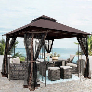 English Elm Same 10x10 Outdoor Gazebo with Vented Dual Roof Mesh Walls Steel Frame Patio W419P461620