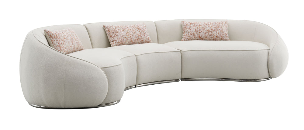 English Elm Sahara Beige Boucle Sectional Sofa with 3 Pillows — Modern Stainless Steel Base, Pocket Coil Comfort and Durable Wood Frame B2726S00249