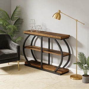 English Elm Entryway Console Table Two Tier Open Shelf Farmhouse Sofa Vintage Brown Finish T3971P460499