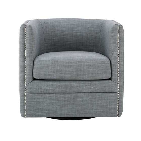English Elm Capstone Tufted Swivel Chair with Nailhead Trim, Linen-Blend Upholstery, High-Density Foam Comfort B03548628
