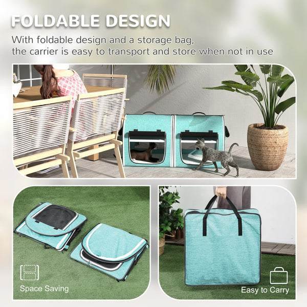 English Elm PawHut 39" Soft-Sided Double Cat Carrier with Divider, Foldable Travel Crate, Cushions & Storage Bag W2225P249937