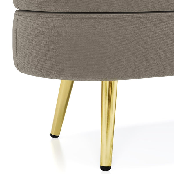 English Elm Ottoman Oval Flannel Storage Bench with Matte Metal Legs for Bedroom or Living Room Brown W487P438631