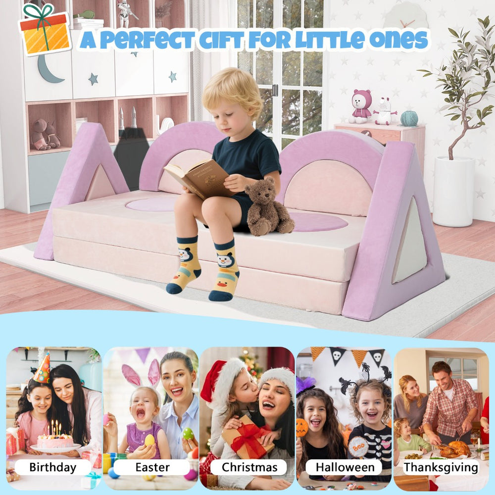 English Elm 14pcs Modular Foam Play Couch Set Convertible Toddler Fort Builder for Playrooms Pink+White T5880P493441