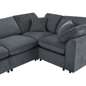 English Elm 124.8" Modular 7-seater L-shaped Sectional Plush Chenille Pine Frame Living Room N711P307955E