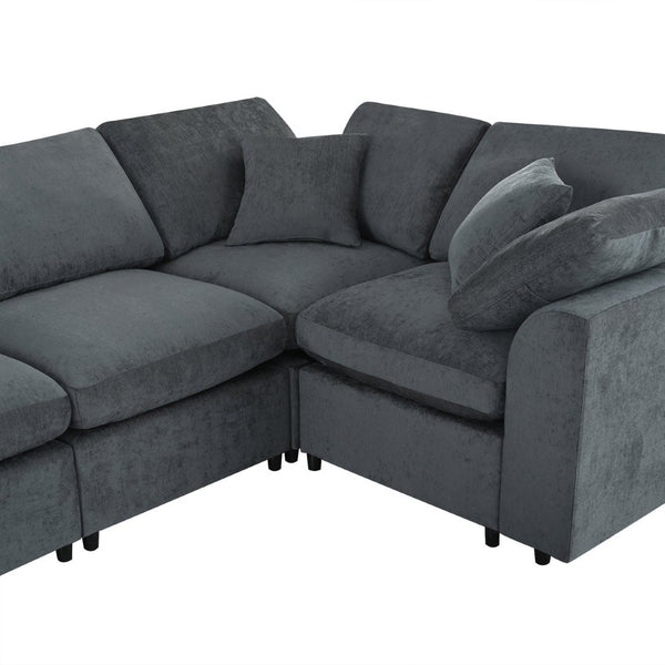 English Elm 124.8" Modular 7-seater L-shaped Sectional Plush Chenille Pine Frame Living Room N711P307955E
