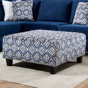 English Elm Modern Square Ottoman Navy Geometric Accent Pouf 41"x41"x20" Contemporary Upholstered Seat with Attached Wood Legs, Easy Assembly B2741P355199