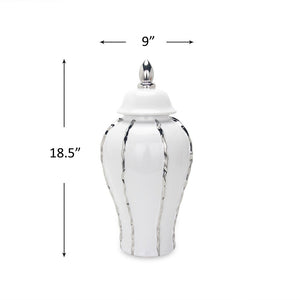 English Elm White Ginger Jar With Luxe Silver Accent - Elegant Ceramic Décor For Modern Home Styling & Centerpieces B030P243612-GIGA