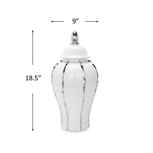 English Elm White Ginger Jar With Luxe Silver Accent - Elegant Ceramic Décor For Modern Home Styling & Centerpieces B030P243612-GIGA