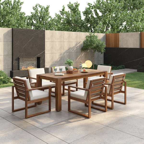 English Elm Trexm Acacia Wood Outdoor Dining Set Seats Six with Umbrella Hole Rustic Patio Beige,Mocha TM000019AAP