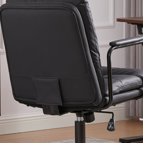 English Elm Office Ergonomic Mid-Back Chair with Double Sponge Cushions, Reclining 40° Base, Padded Arms and Wheels Black W1143P373974