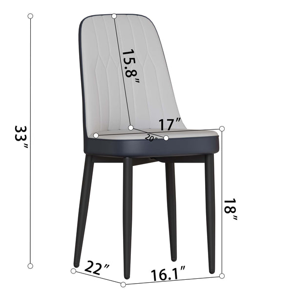 English Elm 55 Modern 4-Person MDF Dining Table Set with Sturdy Black Metal Legs and Padded PU Chairs for Families Blue,White W2189S00730