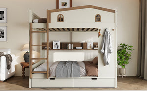 English Elm Twin Triple Metal Bunk Bed Matte Powder Coated Frame with Full Safety Guardrails W1580S00637