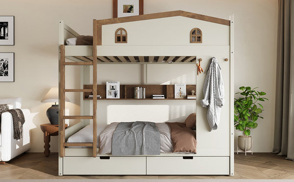 English Elm Twin Triple Metal Bunk Bed Matte Powder Coated Frame with Full Safety Guardrails W1580S00637