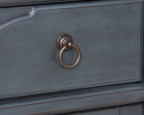 English Elm Americana Distressed Blue Buffet Cabinet with Glass Doors and Antique Pewter Hardware B108P411433