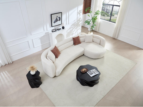 English Elm 132" Boucle L-shaped Sectional Sofa Curved Modular Design for Modern Living Rooms W2664S00105