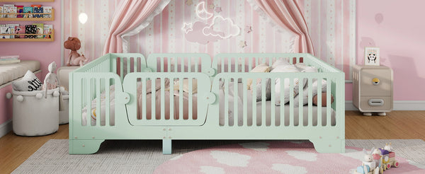 English Elm Full Size Montessori Floor Bed with Safety Fence Mdf Frame for Kids Bedroom W2593P381119