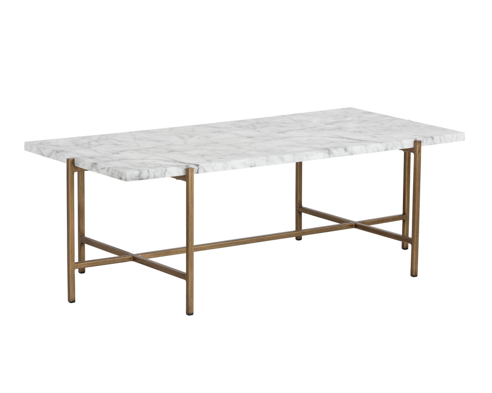 Sunpan Solana Coffee Table – Stunning Marble Look Top with Antique Brass Base for Modern Living Spaces Rectangular - 47W x 23.5D x 15.75H