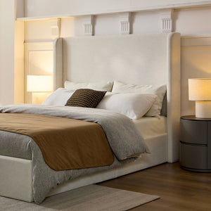 English Elm Caron Upholstered Wingback Bed - 52.3" Headboard, Minimalist Design, Textured Ivory Chenille, Easy Assembly B083P340881