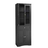 English Elm Tall Bathroom Storage Cabinet, Cabinet With Four Doors and Drawers, Adjustable Shelf, Mdf Board, Black