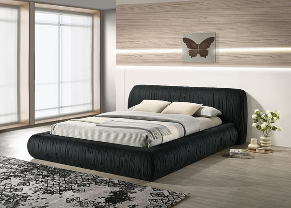 English Elm Platform Queen Bed Pleated Upholstered Frame Low Profile Contemporary Bedroom Furniture Black B2741S00834