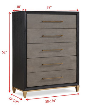 English Elm 1pc Modern Geometric Chest of Drawers with High-Gloss Finish, Sleek Hardware, Spacious Storage and Style Brown 40.75 L x 20.88 W x 52.38 H B2741P325732