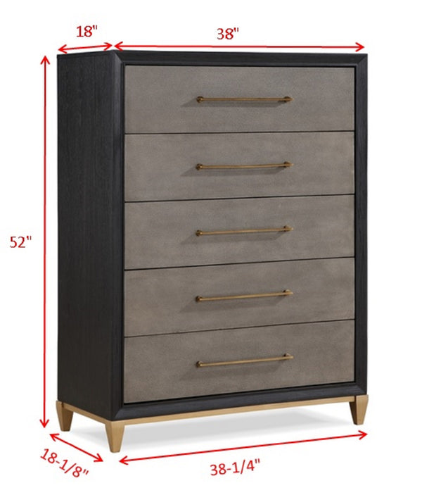 English Elm 1pc Modern Geometric Chest of Drawers with High-Gloss Finish, Sleek Hardware, Spacious Storage and Style Brown 40.75 L x 20.88 W x 52.38 H B2741P325732