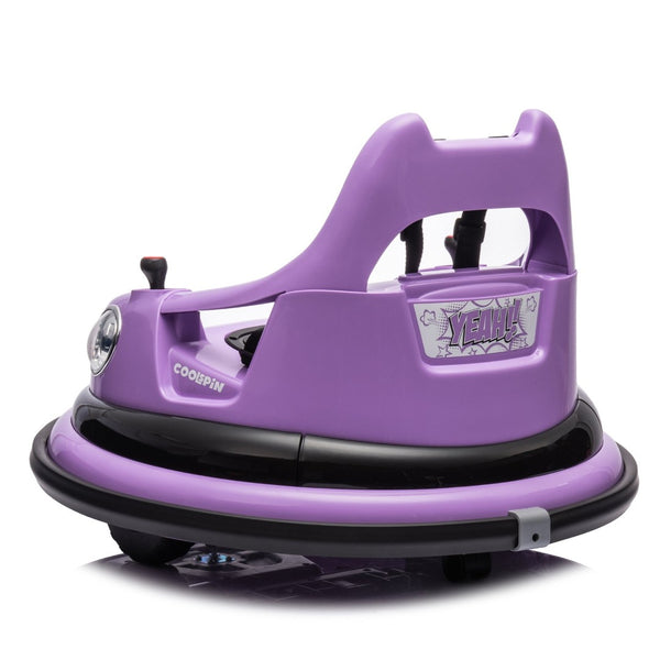 English Elm 12v Kids Ride on Bumper Car with 360 Spin Led Lights Bluetooth and Parental Remote Purple W1578P198507
