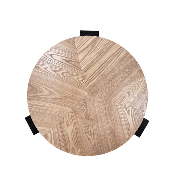 English Elm 33'' Round Coffee Table Parquet Veneer Flip Top Hidden Storage Wabi-sabi Living Room Matte Black,Natural Wood W1435P419318