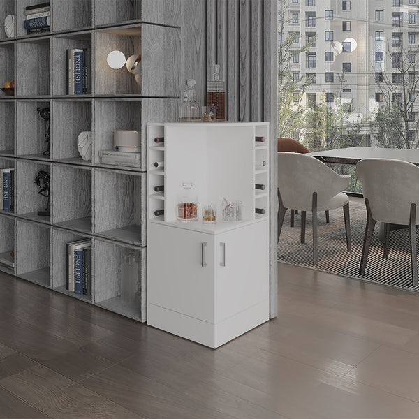 English Elm Jakes 42" Tall Corner Bar Cabinet with 8 Bottle Cubbies, Double Doors and Space-Saving Design White 30.5 L x 59 W x 12 H B200P253728