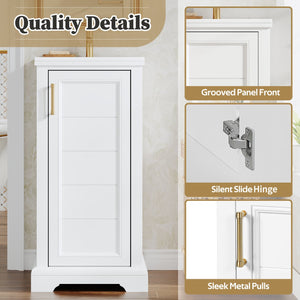 English Elm 16-inch French Bathroom Vanity with Ceramic Undermount Sink, Soft-Close Door, Vintage Carvings, White N710P330979K