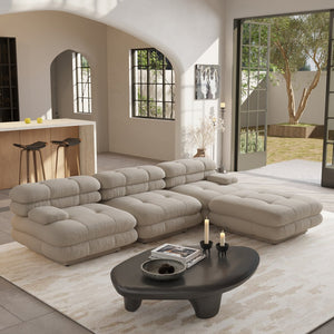 English Elm Urban Modern Modular Sofa Teddy Fleece Capitonné Design High Modularity Plush Comfort Corner Ready for Cozy Living Spaces Brown B341S00038