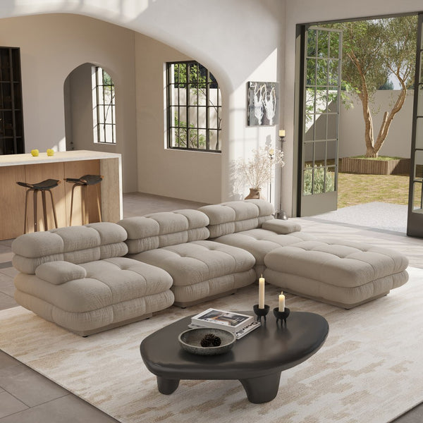 English Elm Urban Modern Modular Sofa Teddy Fleece Capitonné Design High Modularity Plush Comfort Corner Ready for Cozy Living Spaces Brown B341S00038