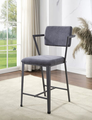 English Elm Cargo Industrial Counter Height Chairs Gray Cushioned Gunmetal Iron Frame Set of 2 B2726P448752