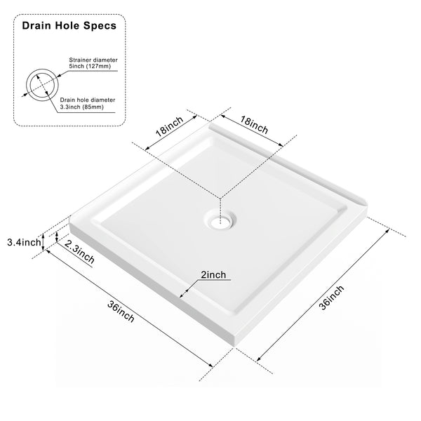 English Elm Goodyo Double Threshold Shower Base 39.2x39x4.8 Acrylic Anti-Slip Center Drain Glossy Finish White D163118294