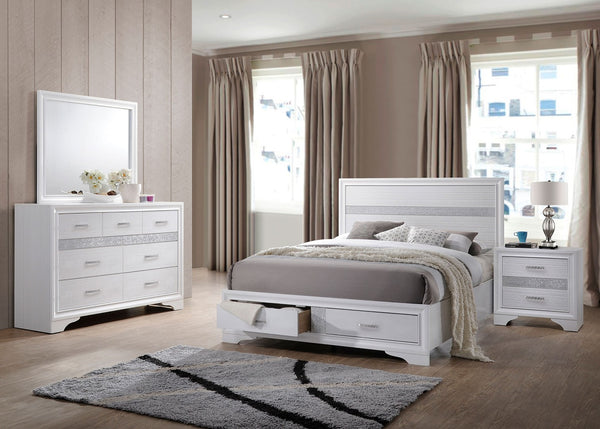 English Elm Corbin Queen Bedroom Set with Crystal Pulls Metallic Trim and Footboard Storage Drawers B062S00788