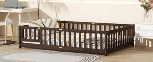 English Elm Full Size Rubberwood Floor Bed with Safety Guardrails and Latching Door for Toddlers Espresso W504P429302